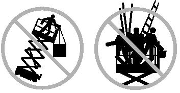 Do not place ladders or scaffolds in the platform or against any part of this machine. Do not use the machine on a moving or mobile surface or vehicle.