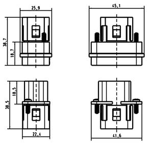 Han-Power Part-Number Inserts Male insert Female insert Drawing Dimensions in mm Han Q 8/0 Crimp contacts order separately 09 12 008