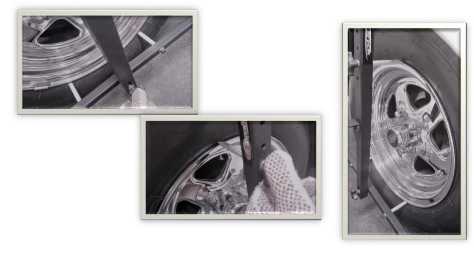 the wheel with horizontal toe bar Slide QT pins between the bottom of your wheel and tire while moving your top QT pin into place last to tighten securely with knobs at top and bottom.