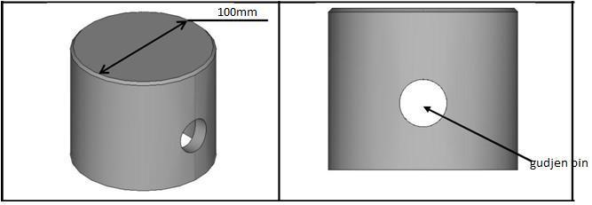 Table 1: Design specification Sl no Design-dimensions Size in mm 1 Length of the piston 80 2 Diameter piston of the 100 3 Thickness 10 The properties of this steel was applied to the piston model by