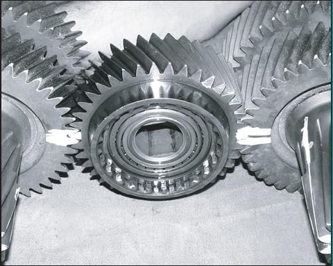 Example showing correct view of Reduction Gear timed to Countershaft Gears on the bench: 6.