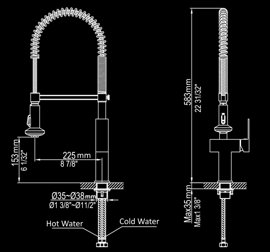 Check all connections for leaks after installation. Water pressure range 0.05 Mpa to 1 Mpa; water temperature range 39 F to 194 F (4 C to 90 C).