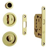 Lock for sliding door / Set includes deadbolt and pull handle / To be used on 35-40 mm. door thickness / Round corner.