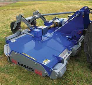Semi-trailing operation is by tractor 3PL sway arms which carry the front of mower and a 360 degree twin rear castor wheel assembly for rear support.