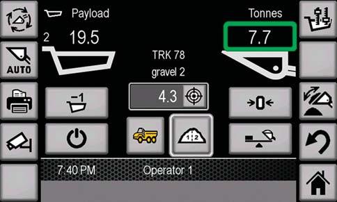 0 (Optional) Brings payload weighing to the cab, enabling operators to weigh loads on-the-go during loading operations.