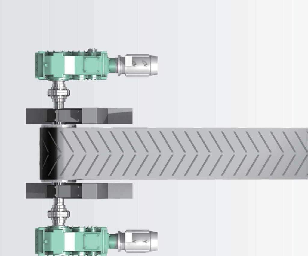 Both models are ideal for inclined belt conveyors for safety and ease of maintenance. Application example for Torque limiter modal (Dual drive inclined belt conveyor) Features 1.