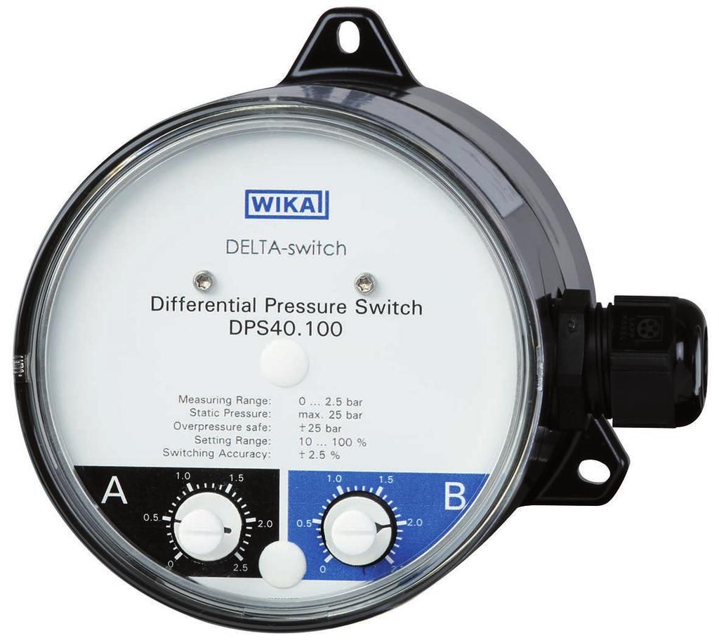 Mechatronic pressure measurement Differential pressure switch Model DPS40 WIKA data sheet PV 27.