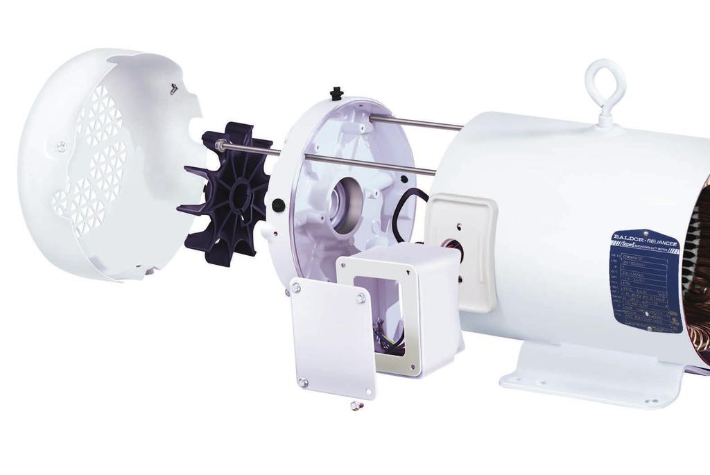 White washdown duty motors Performance and reliability, inside and out Maintenance-friendly drain design Four condensate drain holes in each endplate allow thorough drainage, regardless of motor s