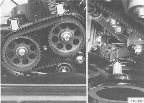 Check that the marking on the crankshaft's belt-guidance pulley is opposite the TDC marking on the engine block.