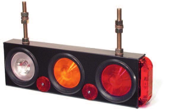 50" Two wire combination stop, turn and tail lamps with back-up in center All factory pre-wired; three leads extend from rear Only four bolts to mount Die cast face plate with heavy gauge drawn steel