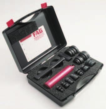 FAG Mounting Tool Set EINBAU.SET.ALU Application Features Application 225 different rolling bearings and other components can be mounted for a particularly good price with the EINBAU.SET.ALU. This mounting tool set is very easy to handle thanks to the lightness of the components.