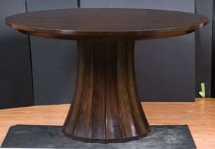 Solid cherry with walnut accents. 7685-52 Split Base Pedestal Table H30 Diameter 52 2-15 aproned leaves.