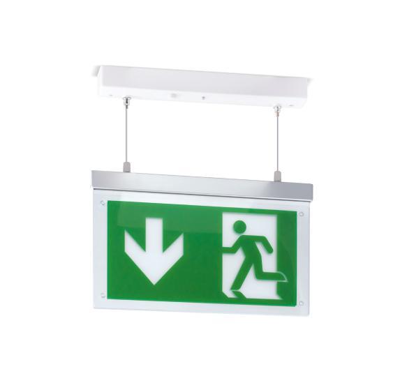 Suspended Exit Blade Contemporary exit wall blade 137 Visible from a distance of 24 metres Running man legend kits bought separately Emergency Suitable for wall and ceiling mounting applications
