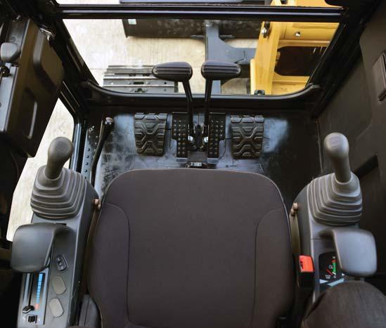 Ease of Operation Low effort, ergonomically designed pilot hydraulic levers provide full controllability. Maximum travel speed can be selected by the easily accessible foot switch on the cab floor.