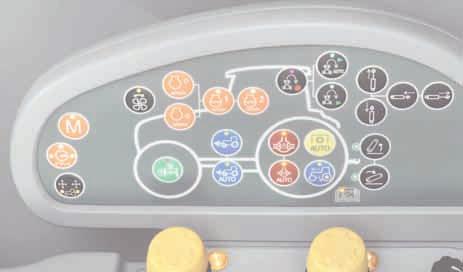 The Intuitive Command Console features touch pads grouped logically around a white diagram of the tractor.