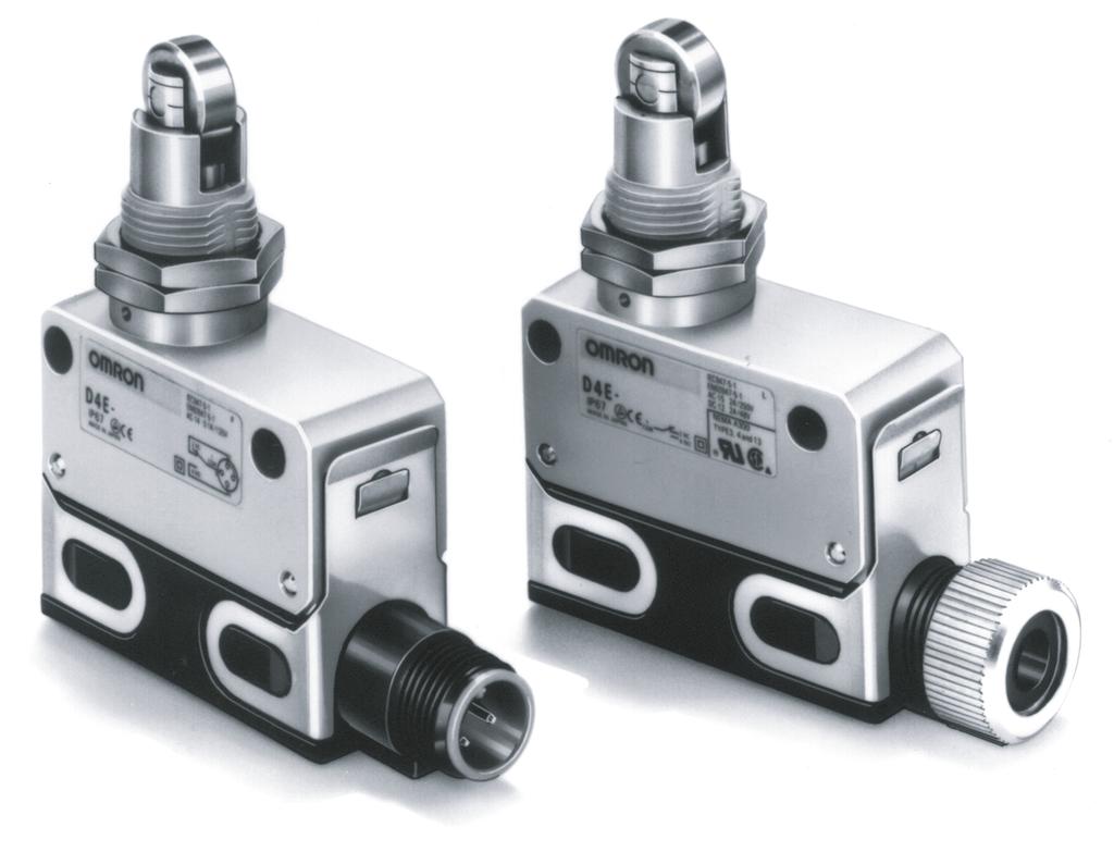 Small Sealed Switch D4E-@N Slim and Compact Switch with Better Seal and Ensuring Longer Service Life than D4E Flat springs with an improved lever ratio of the built-in switch ensure smooth snap