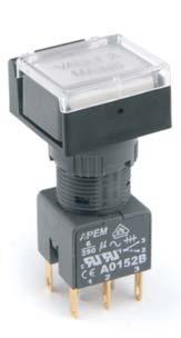 A01 series Illuminated or non-illuminated pushbutton switches Panel cut-out Ø 16 (.630) A pushbutton assembly requires : screen + lamp (if illuminated) + operator + switch block.