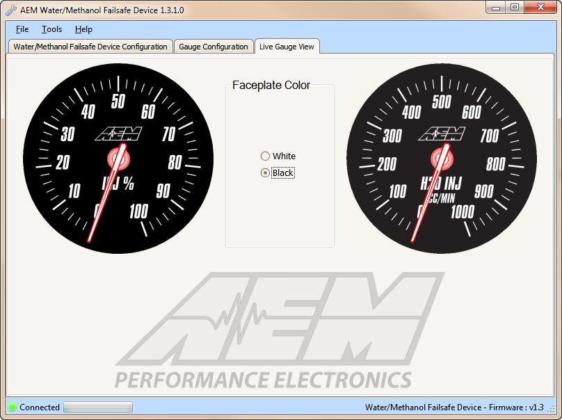 The Water/Methanol Failsafe PC software has a live gauge display.