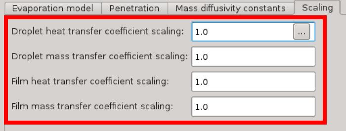 Figure 6 Setup for scaling parameters After setting up all these parameters, the setup result is exported into spray.in file. 3.
