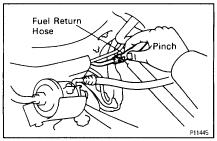 (c) Pinch the fuel return hose. The pressure in the high pressure line will rise to approx. 392 kpa (4 kgf/cm 2, 57 psi).