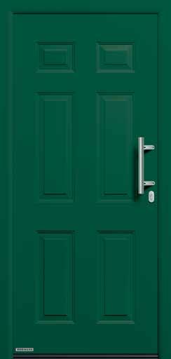 THERMO65 Classical charm for the entrance to your home 22 Style 100 Shown: preferred colour Moss green RAL 6005 Stainless steel handle HB 14-2 on steel infill, with 6 panels, U D -value up to approx.