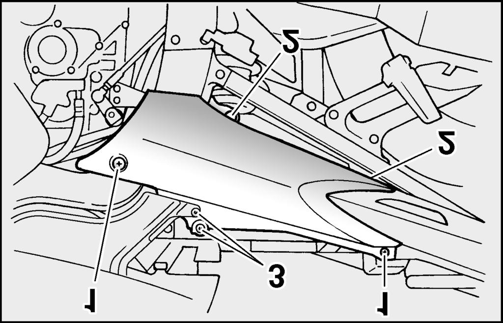 PERIODIC MAINTENANCE AND MINOR REPAIR 1. Screw ( 2) 2. Quick fastener screw ( 2) 3. Quick fastener ( 2) EAU04063 Panels E and F To remove one of the panels 1. Remove the seats.