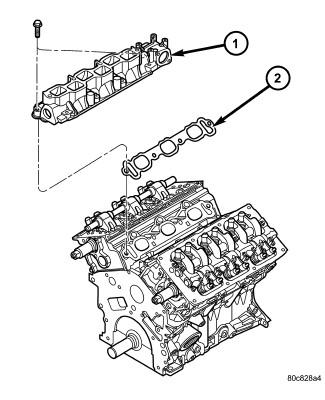 6. Remove the upper intake manifold (1) including EGR tube (Refer to 09 - Engine/Manifolds/MANIFOLD, Intake - Removal). 7.