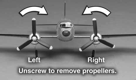 Unplug the battery from the model and switch off the transmitter. Allow the motors to cool between flights. PROPELLER REPLACEMENT Take off (or hand launch) heading directly into the wind.