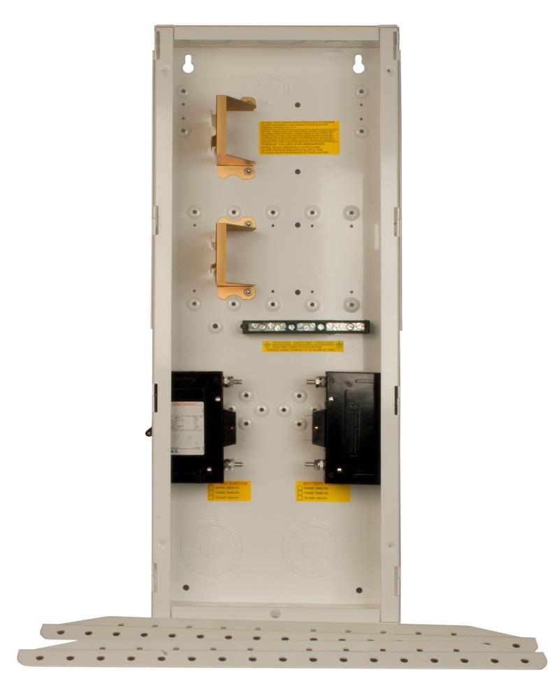 It has locations for 10 din rail breakers, 3 panel mount breakers, DC shunt as well as long and short terminal buss bars.