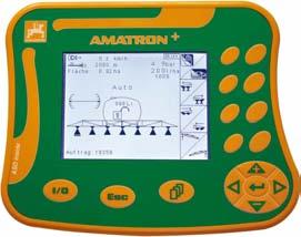 AMATRON + Standard functions: - Overall and part-width section on/off - Up to 9 part-width sections - Digital pressure indication - Digital fill level indication - Display of boom position and lock