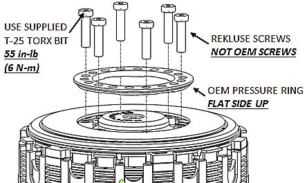 6. Install the OEM pressure ring, flat side up. There are 3 possible settings on the OEM Pressure Ring. Please refer to the setup sheet for optimized pressure ring setting.