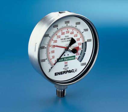 Test System Gauges Gauge shown: T-6003L T Series Pressure Range: 0-3500 bar Face Diameter: 152 mm Accuracy, % of full scale: ±0,5-1,5% Cone Mount Gauge Adaptor Contains fittings to connect 0,25" cone