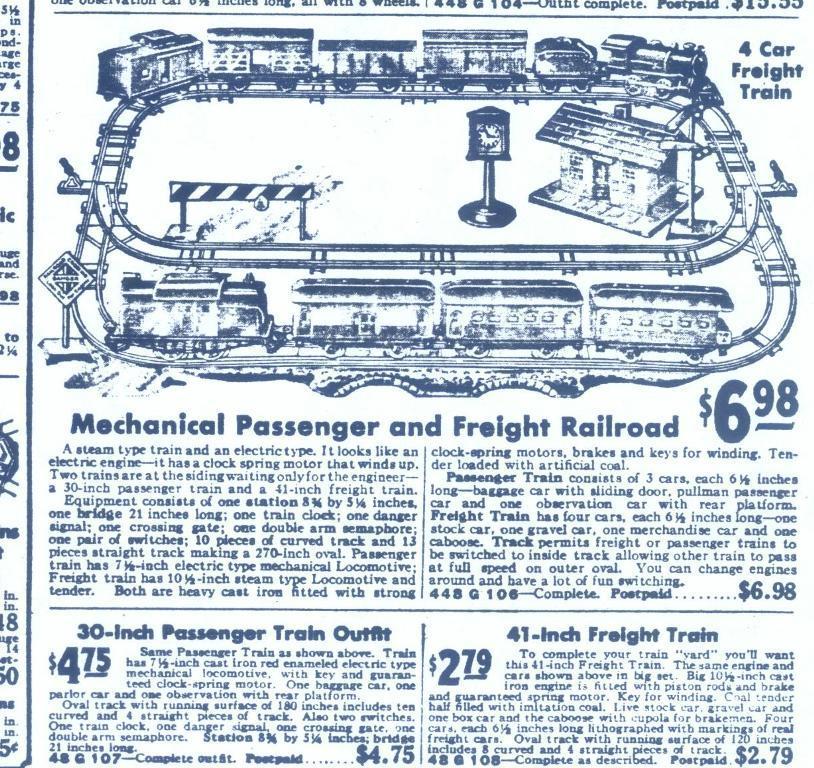 The 1930-31 catalog also listed an IVES electric locomotive for separate sale which appears to be an Orange/Black 3261.