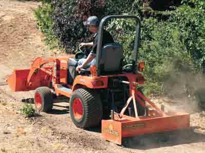 Powered Rakes 54 Primary Seeders 40 Quick-Hitches 56 Rear Blades 58 Rotary Cutters 18 Rotary Tillers 34 Scarifiers 68 Seed Bed Rollers 64 Skid Steer Attachments: Angle Broom 65 Pallet Forks 79 Post
