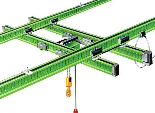 bridge rails with pendulum suspension > Ideal _ system-integrated conductor line for parallel operation of more than one crane on the same crane bridge Double-girder suspension crane 2 > High