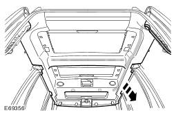 9. If the concern has still not been corrected refer to Workshop Manual (GTR) Section 501-05, Interior Trim and Figure 10 Ornamentation, and remove the headliner to gain access. (Figure 10) 10.