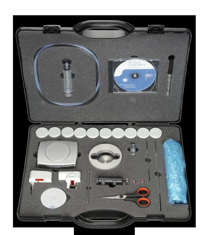 SKF Grease Test Kit TKGT 1 To enable grease analysis to be performed in the ield, SKF developed a method supported by a ield grease test kit.
