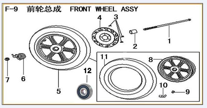 ML125T-26 Frame Parts 125269-1 Front Axle 125269-2 Front Wheel Right Bush 125269-3 Front Brake Disk Bolt 125269-4 Front Brake Disc 125269-5 Front Wheel Assy 125269-6