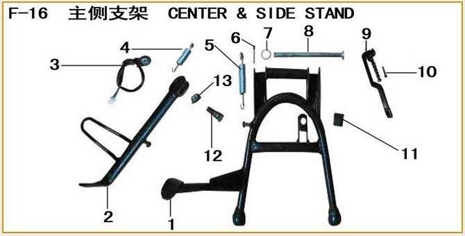 ML125T-26 Frame Parts 1252616-1 Center Stand Comp. 1252616-2 Side Stand 1252616-3 Side Stand Switch 1252616-4 Side Stand Spring 1252616-5 Center Stand Spring 1252616-6 Pin 2.