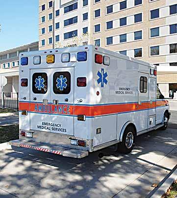 Other everyday issues Emergency vehicles An emergency vehicle, when responding to an emergency call, will sound an alarm and use flashing lights. The alarm may be a horn, gong, bell or siren.