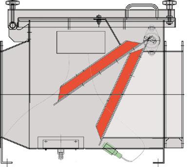 During an explosion inside a protected system, the flap is closed by the pressure surge inside the ductwork. The explosion flame and the pressure cannot strike back the ductwork.