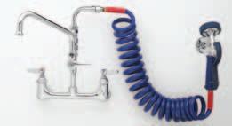coiled hose and 6 swing nozzle 2 PG-0123 Overhead Wash and Rinse Unit 8 (203 mm) deck-mount faucet EB-0107 high flow blue spray valve 43 high ½ NPT female eccentric flanged inlets
