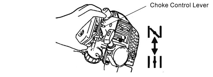 6). Move the choke control lever downward slowly to the OPEN position after the engine operates