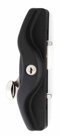 Lawson Door Lock Polymer slimline pull mounted to a metal lock base, with polymer external pull. Suitable for residential aluminium or timber sliding doors.