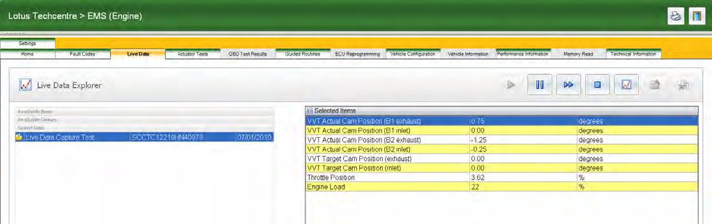 Playback of Live Data in Techcentre V4 1 3 5 4 2 1) Select data to playback in LH pane 2) Click open file (items will appear