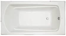 69 BATHING 66" L x 36" W x 23" H End drain Textured slip-resistant bottom Acrylic Optional Accessories: Cable drain: MB643 or MB644 Tile flange kit: PFTLK Air Baths: Channel-fed air jets Variable
