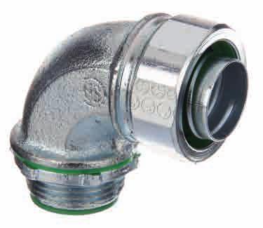 90 Liquid Tight Connectors Size Range: 3/8-5 Alloy Steel Compression Nut, MI Bodies Available: 90, Grounding Lug, or Wire Mesh Strain Relief With or Without Insulated Throat Zinc Plated or
