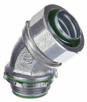 45 Liquid Tight Connectors Size Range: 3/8-5 Alloy Steel Compression Nut, MI Bodies Available: 45, Grounding Lug or Wire Mesh Strain Relief With or Without Insulated Throat Zinc Plated or Galavanized