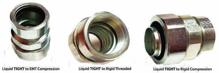 Liquid Tight Combination Transition Couplings Liquid TIGHT Conduit Combination Couplings Transition Liquid Tight Conduit to EMT or Liquid Tight to Rigid Threaded or Compression Available: Alloy Steel