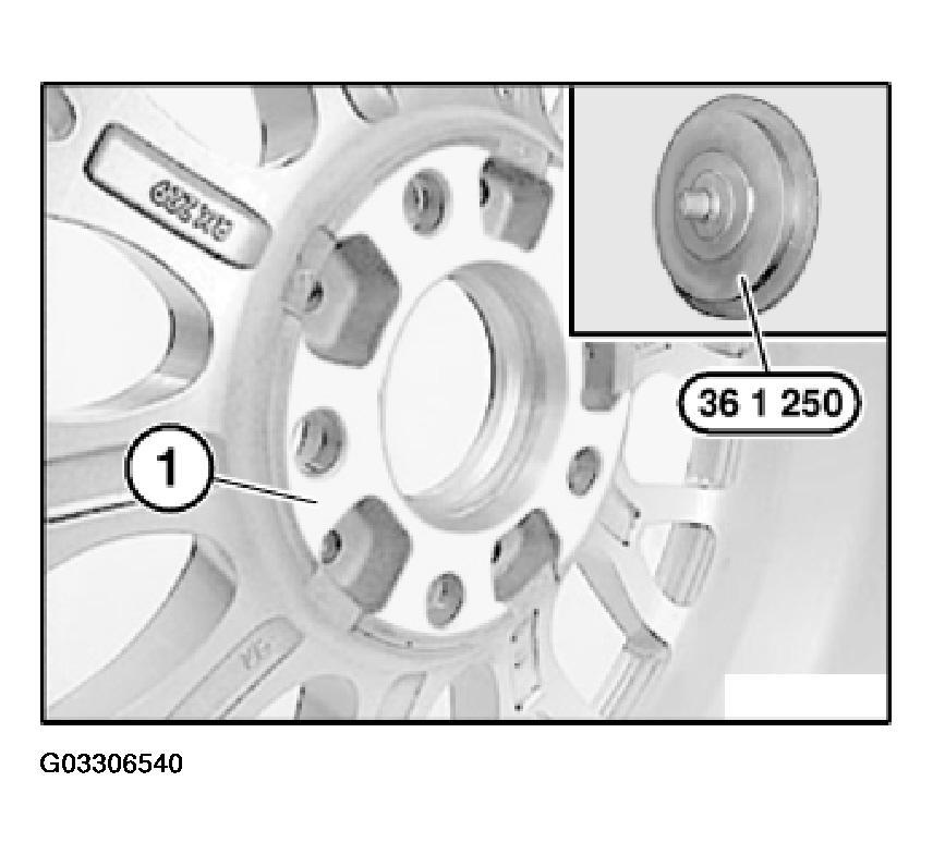 Fig. 3: Locating Contact Face And Special Tool 36 1 250 Check firm fit of brake disc retaining screw (1).